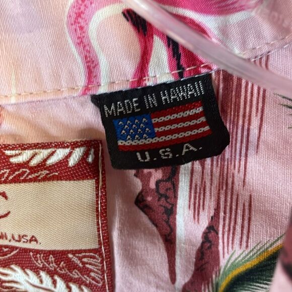 RJC Men’s Flamingo Hawaiian Tropical Pink Button Up Shirt Made In Hawaii Size XL - Picture 8 of 11